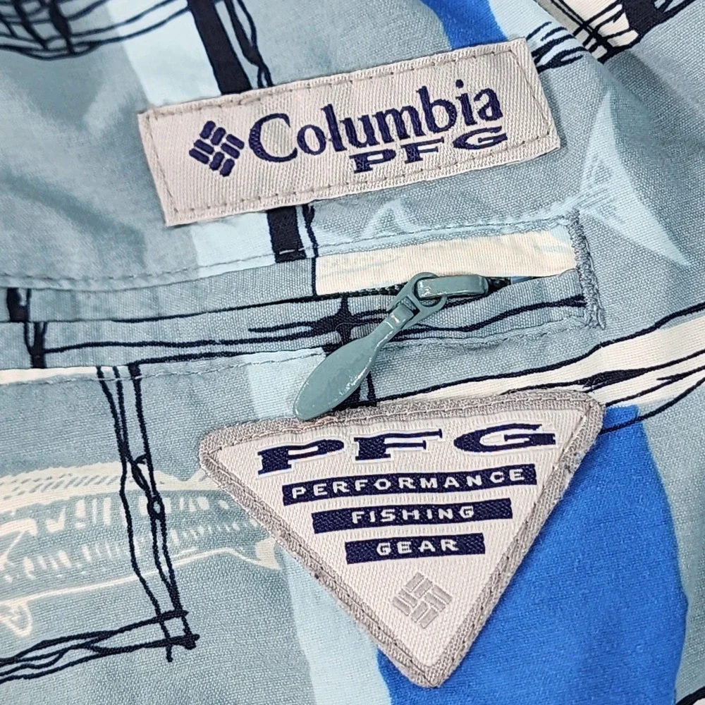 Columbia PFG AOP Fish Swim Trunks Men XXL 40x6 Gray Blue White Omni Shade Pocket